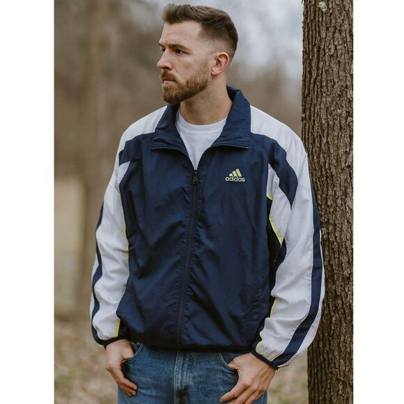 Adidas 3 Stripe Full Zip Windbreaker Jacket Mens Size XL Wooshing 90s VTG Neon - Picture 1 of 16